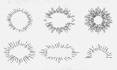 Sun burst vintage shapes collection set of sun ray frames retro vector design elements