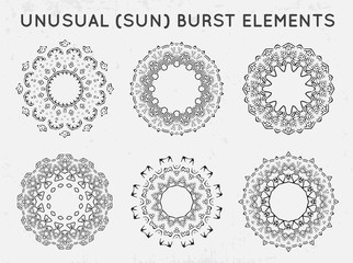 Sun burst vintage shapes collection set of sun ray frames retro vector design elements