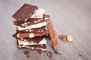 Pieces of chocolate on the table