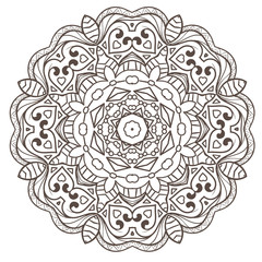 Ethnic Fractal Mandala Vector Meditation looks like Snowflake or Maya Aztec Pattern or Flower Isolated on White