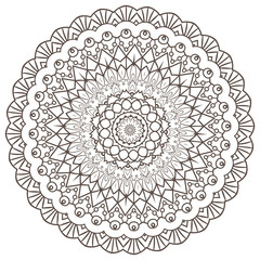 Ethnic Fractal Mandala Vector Meditation looks like Snowflake or Maya Aztec Pattern or Flower Isolated on White