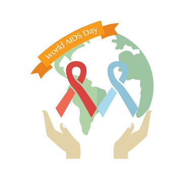World AIDS day. Concept with globe and ribbon.