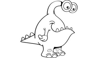 Black and white illustration of a smiling monster.