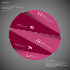 Circle randomly cut to five parts on dark