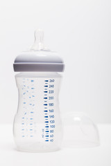Baby milk bottle with lid removed