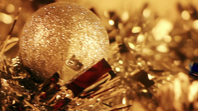Golden christmas decorations close-up