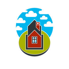 Fototapeta premium Simple house vector illustration, countryside idea. Abstract ima