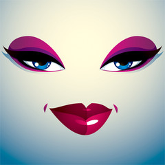 Coquette woman eyes and lips, stylish makeup. People facial emot