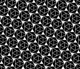 Vector modern seamless sacred geometry pattern hexagon, black and white abstract geometric background, trendy print, monochrome retro texture, hipster fashion design