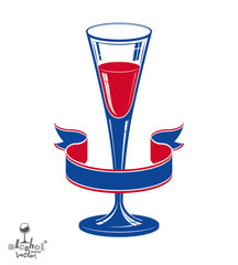 Realistic goblet of wine with decorative ribbon, anniversary ide