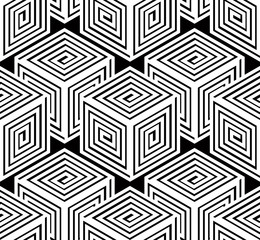 Monochrome illusory abstract geometric seamless pattern with 3d