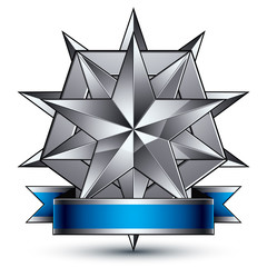 Sophisticated vector emblem with silver glossy star and blue wav