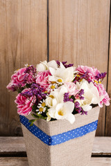 Bouquet of carnations and freesia flowers