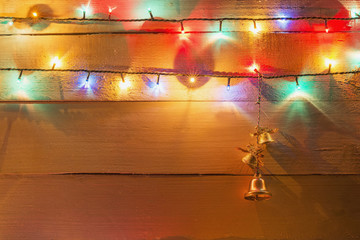 christmas light background and decorative bells