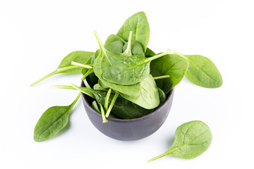Green spinach on a white background