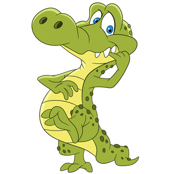 cute predatory but friendly crocodile is picking his teeth
