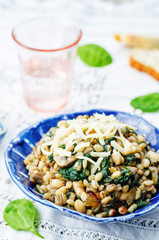 spinach, white beans barley porridge