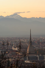 Naklejka premium Turin cityscape - Mole Antonelliana and Alps