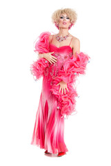 Drag Queen in Pink Evening Dress Performing