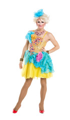 Drag Queen in Yellow-Blue Dress Performing