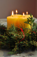 Advent wreath with four lit candles
