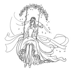 Beautiful bride on a swing