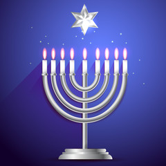 Hanukkah vector 3d candles, traditional religious holiday greeting card in silver colors