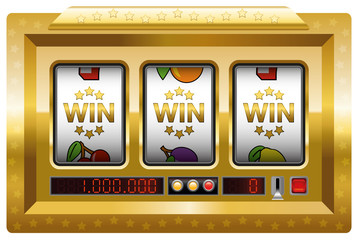 Slot machine - win-win-win-game. Illustration over white background.