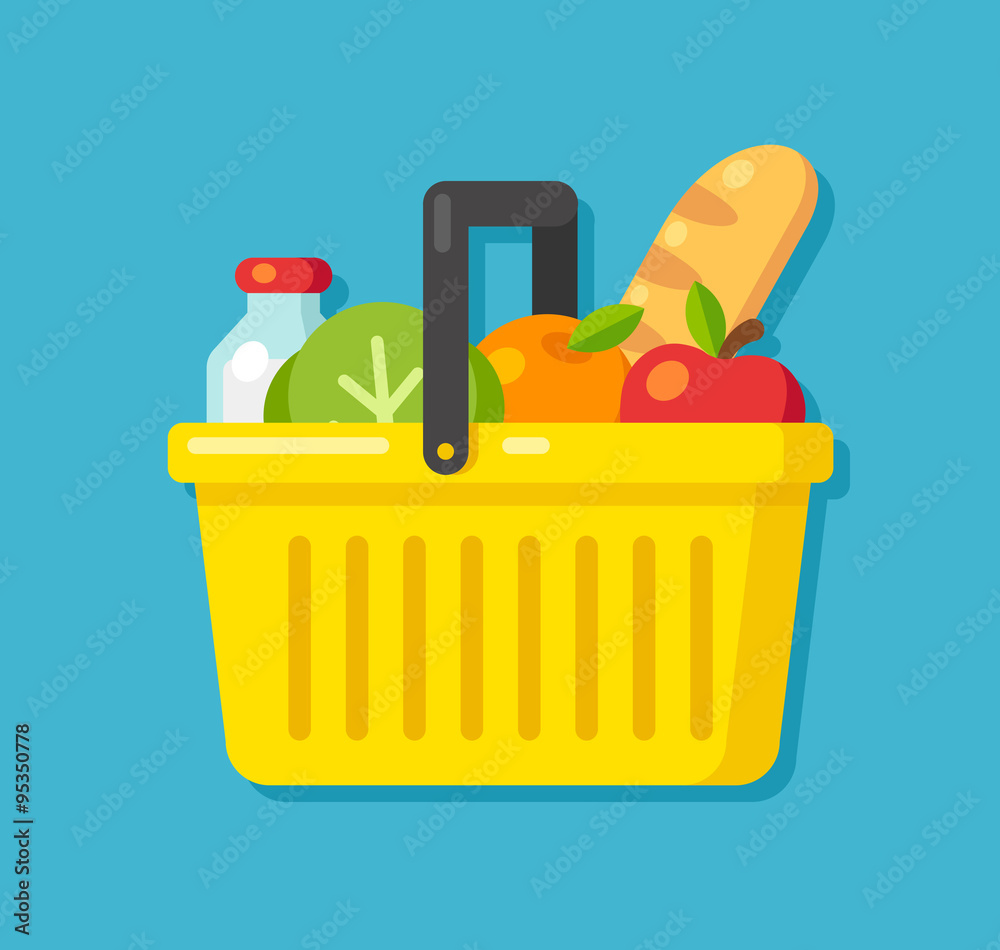 Wall mural supermarket basket illustration