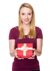 Woman hold with present box