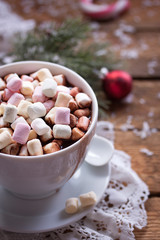 Homemade hot chocolate with marshmallow for christmas.