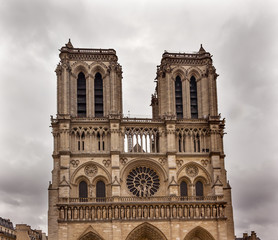 Fototapeta na wymiar Facade Towers Overcast Notre Dame Cathedral Paris France