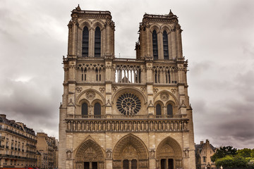 Fototapeta na wymiar Facade Overcast Notre Dame Cathedral Paris France