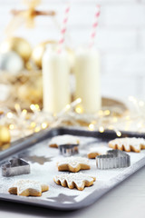 Beautiful composition with Christmas cookies and milk