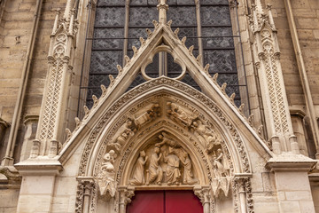 Biblical Statues Red Door Notre Dame Cathedral Paris France