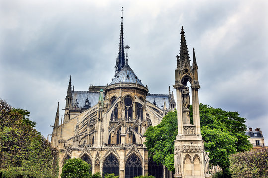 Flying Buttresses Overcast Notre Dame Cathedral Paris France