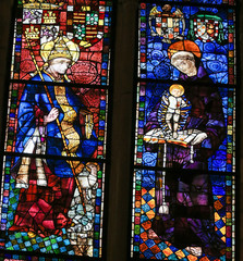 Stained Glass of Saint Clement and Anthony in Cathedral of Leon, Spain