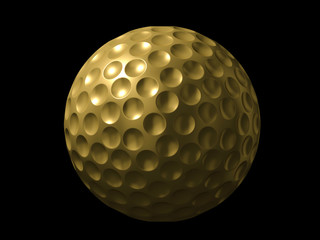 Golden golf ball on black background