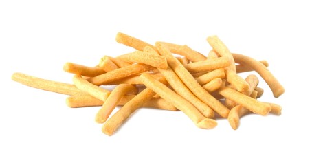 Golden Salted Crispy Breadsticks on A White Background