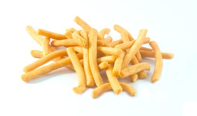 Salted Crispy Breadsticks on A White Background