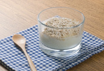 Healthy Yoghurt with Porridge Oats in Glass Cup