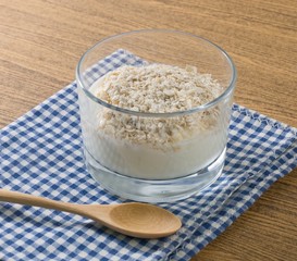 Homemade Yoghurt with Porridge Oats in Glass Cup