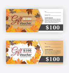 Autumn gift voucher certificate template. Vector illustration