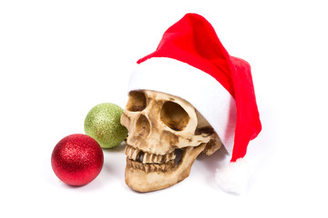 Funny  skull in hat Santa Claus isolated on white background. - 95357902