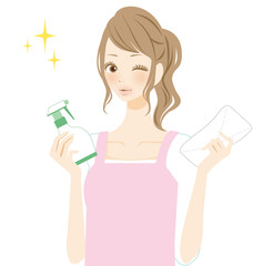 掃除をする女性　笑顔