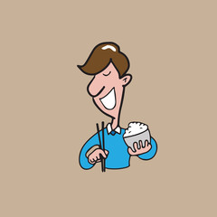 People Man eating rice using chopsticks