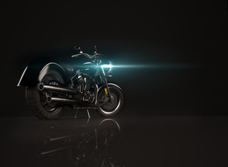 Vintage motorcycle on black background. 3D render