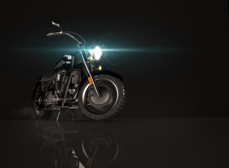 Fototapeta na wymiar Old vintage motorcycle on black background.