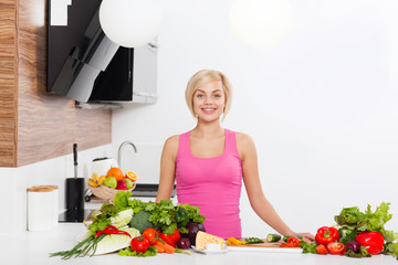 woman fresh raw vegetables cooking at home