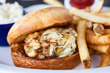 Crab Cake Sandwich and French Fries